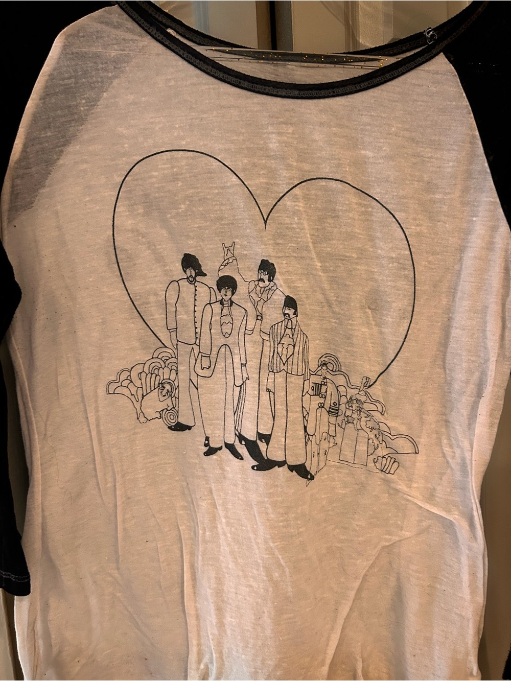 Women’s Black & White Raglan Jersey Top with The Beatles